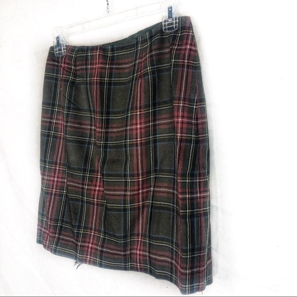 EUC-VINTAGE Rafaella Wool, Green/Orange Plaid, Fringe, Button Closure Wrap Skirt - Picture 7 of 8